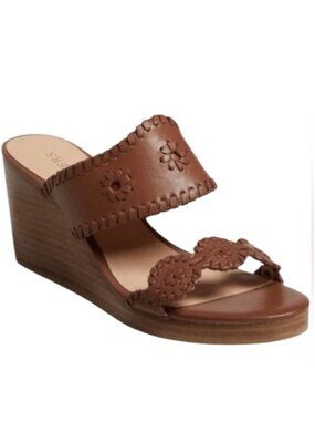 NEW IN BOX JACK ROGERS Caroline Wedge Leather Sandal in Mocha  size 8